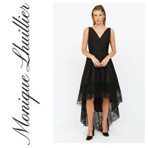 Monique Lhullier Black High Low Sleeveless Ball Gown